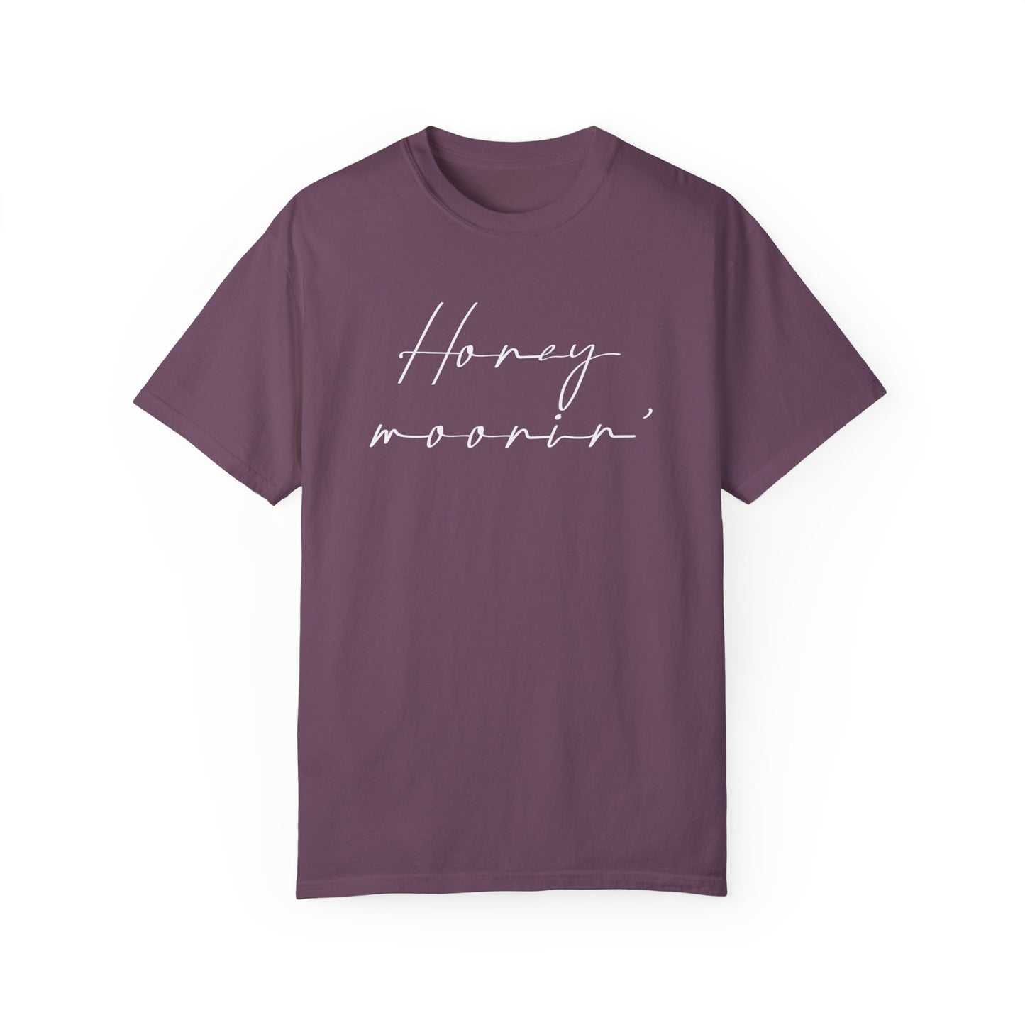 Playful script tee for post-wedding relaxation