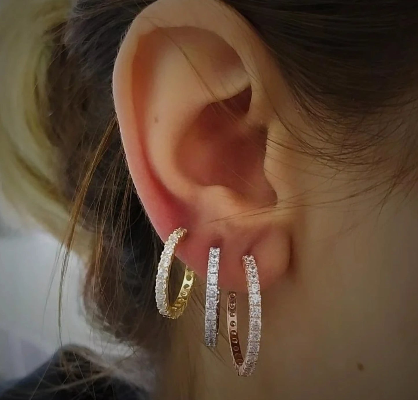 Sterling Silver CZ Hoops Second Hole Huggie