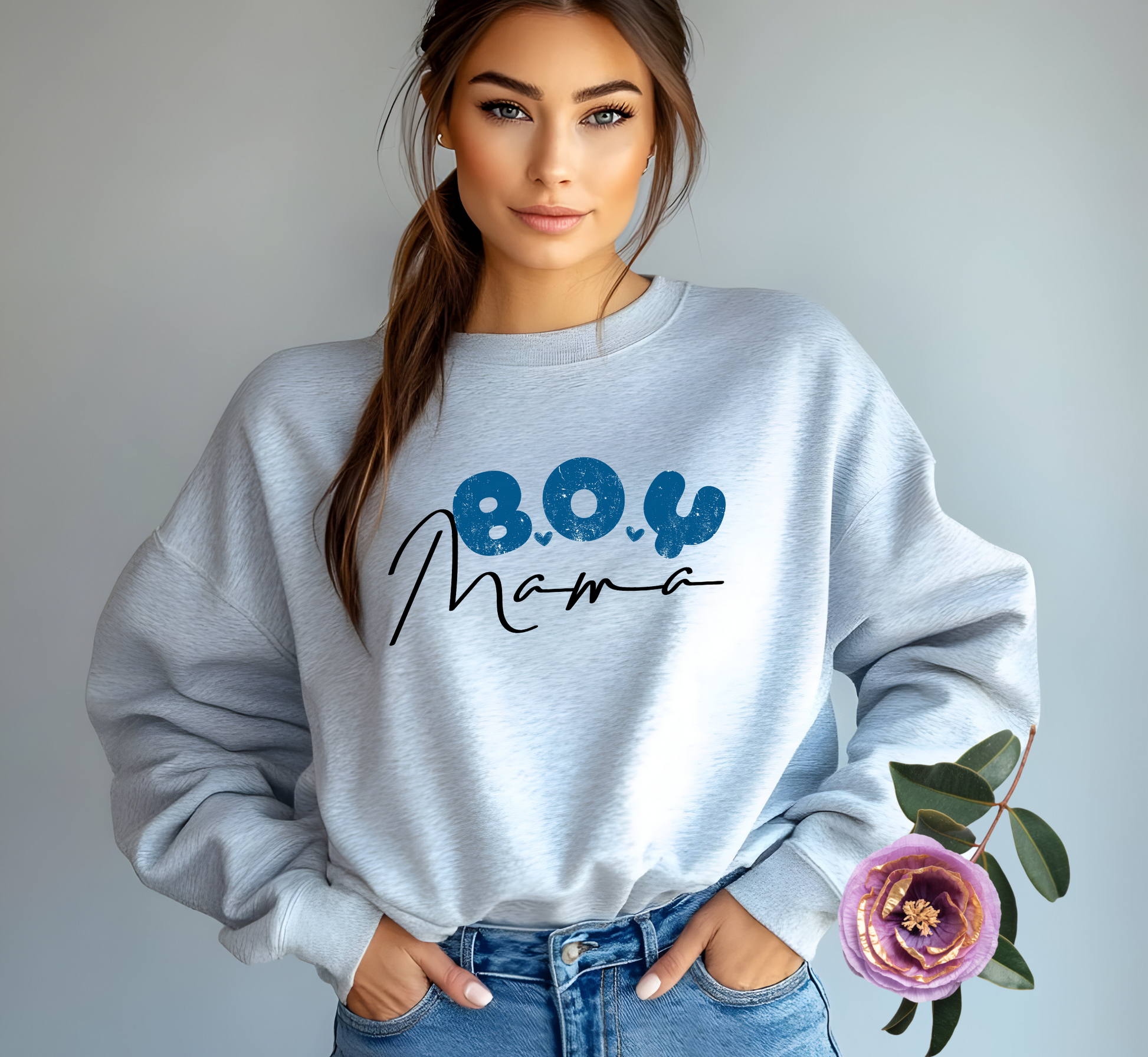 boy mama sweatshirt blue jean graphic