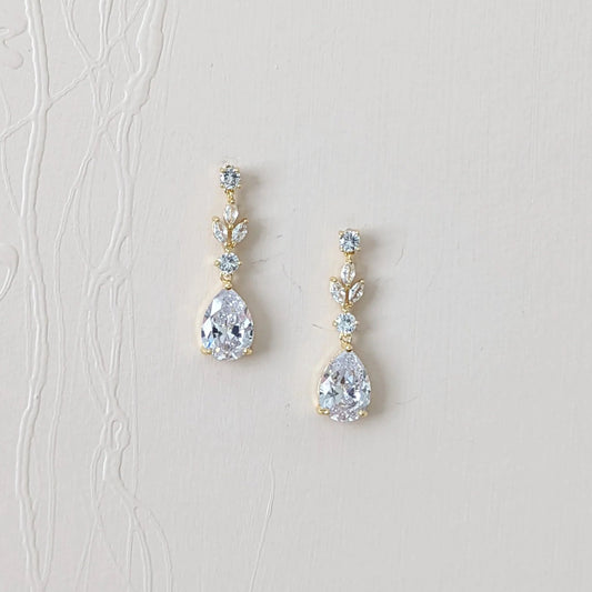 gold CZ drop earrings