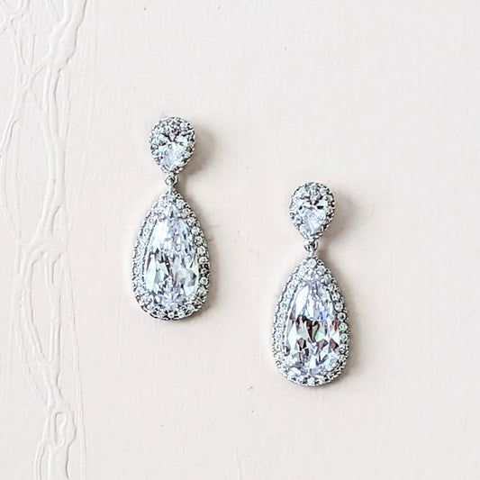 Cubic Zirconia Drop Earrings in Old Hollywood Style for The Bride