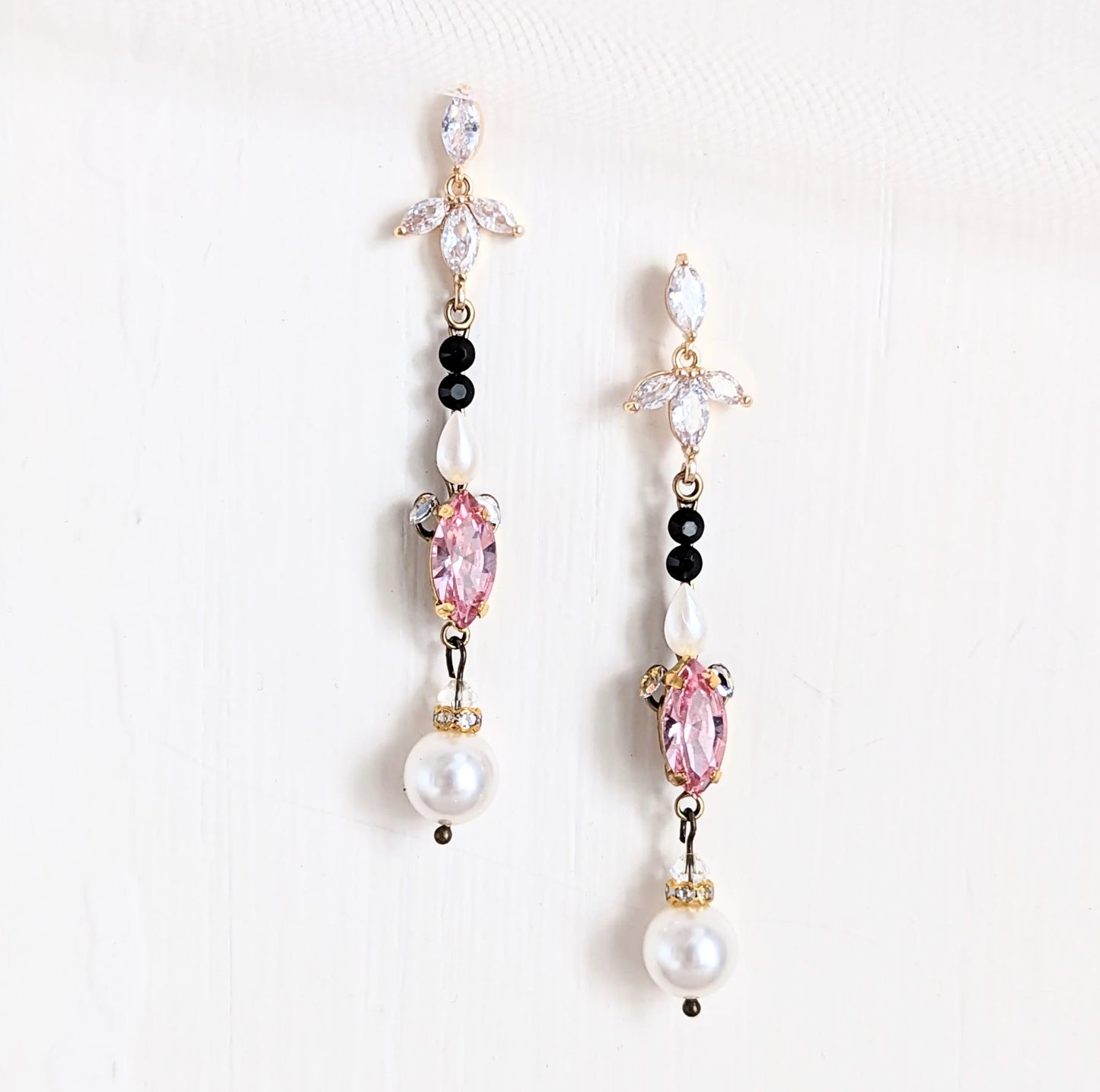 Pink & Black Crystal Earrings