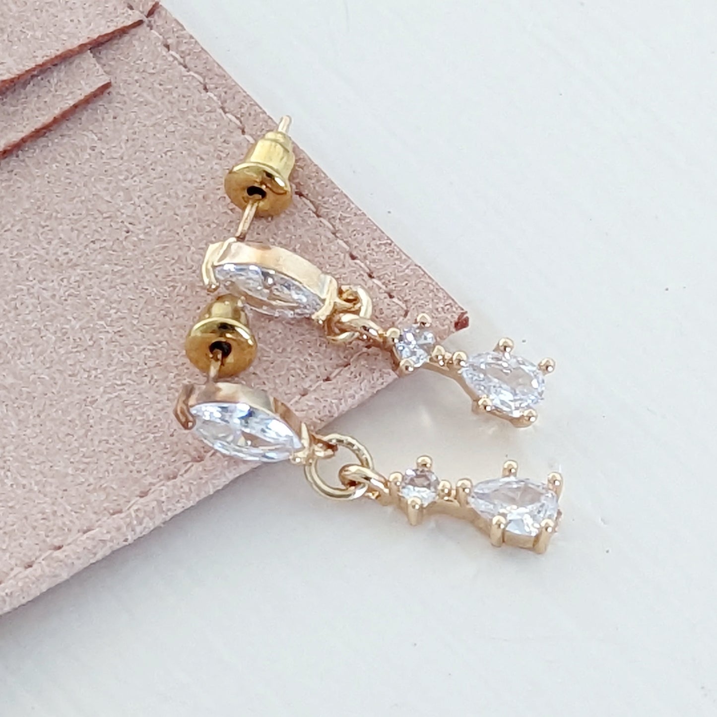 dainty dangle earrings gold CZ