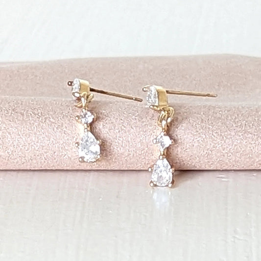 Minimalist cubic zirconia earrings with marquise post and drop connectors