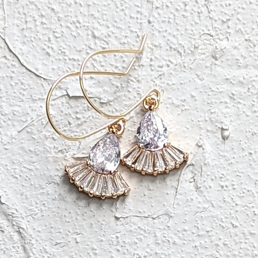 gold cz drop earrings