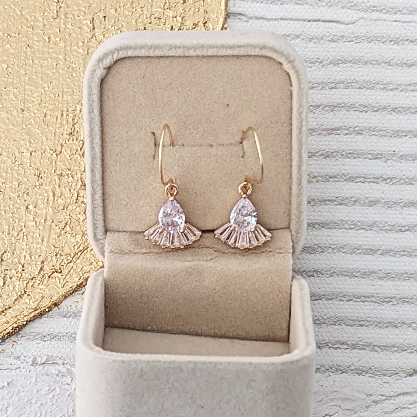 Gold CZ Drop Earrings, Siera