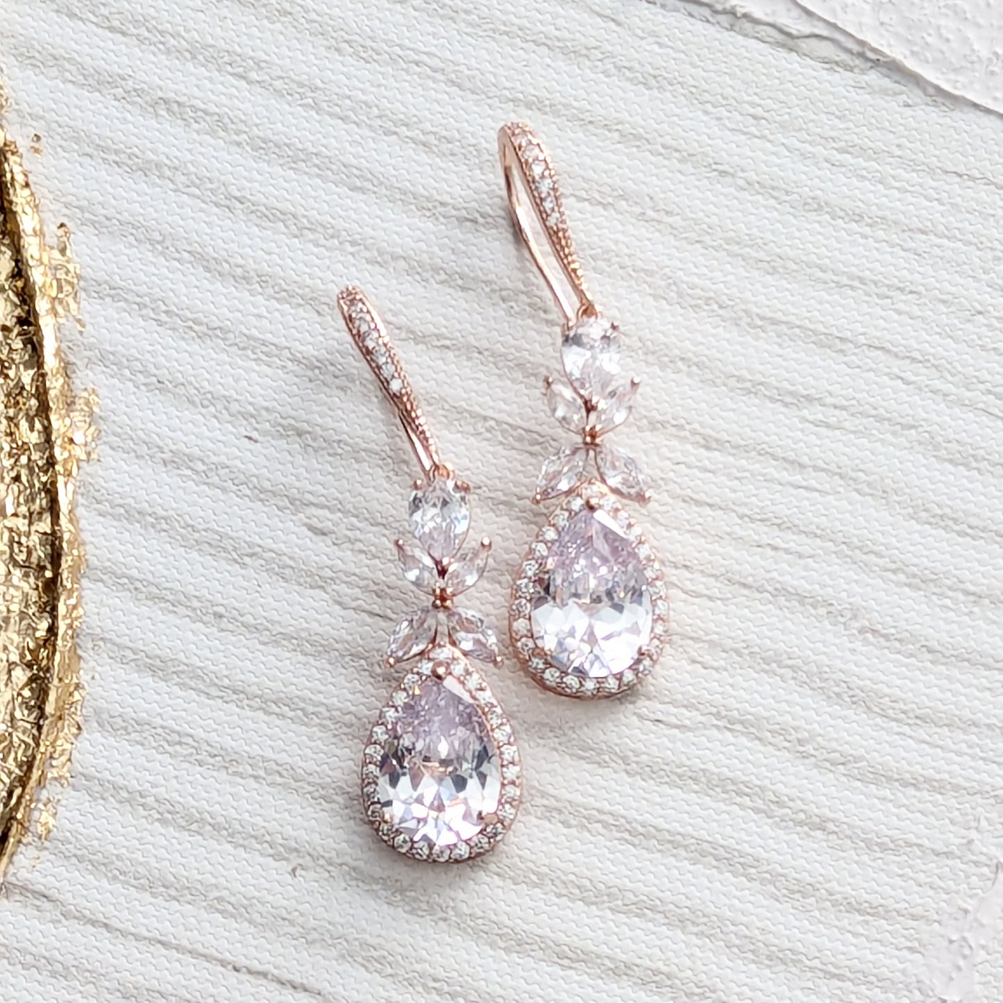 CZ Leaf and Drop Earrings