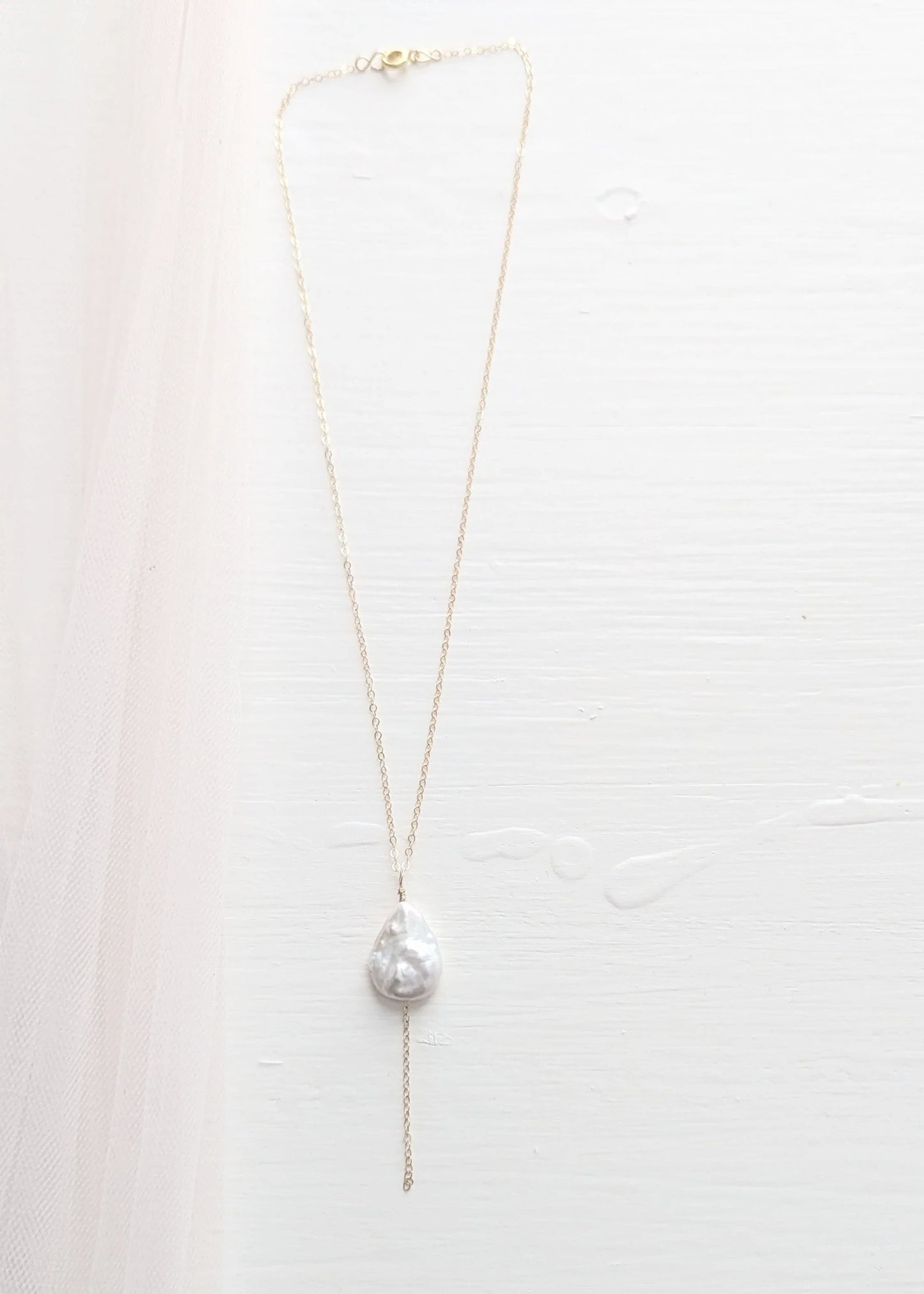 pearl lariat gold necklace