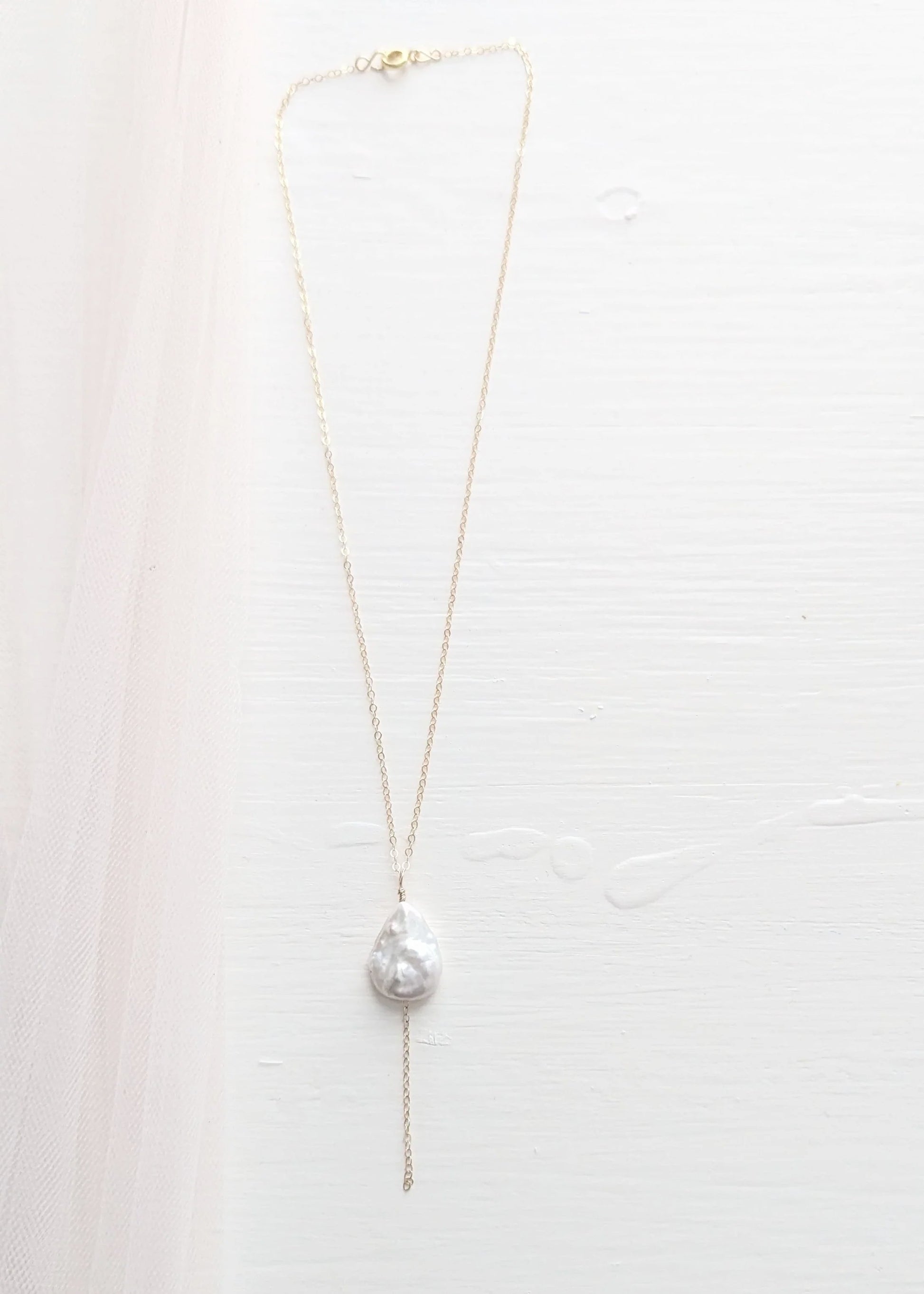pearl lariat gold necklace