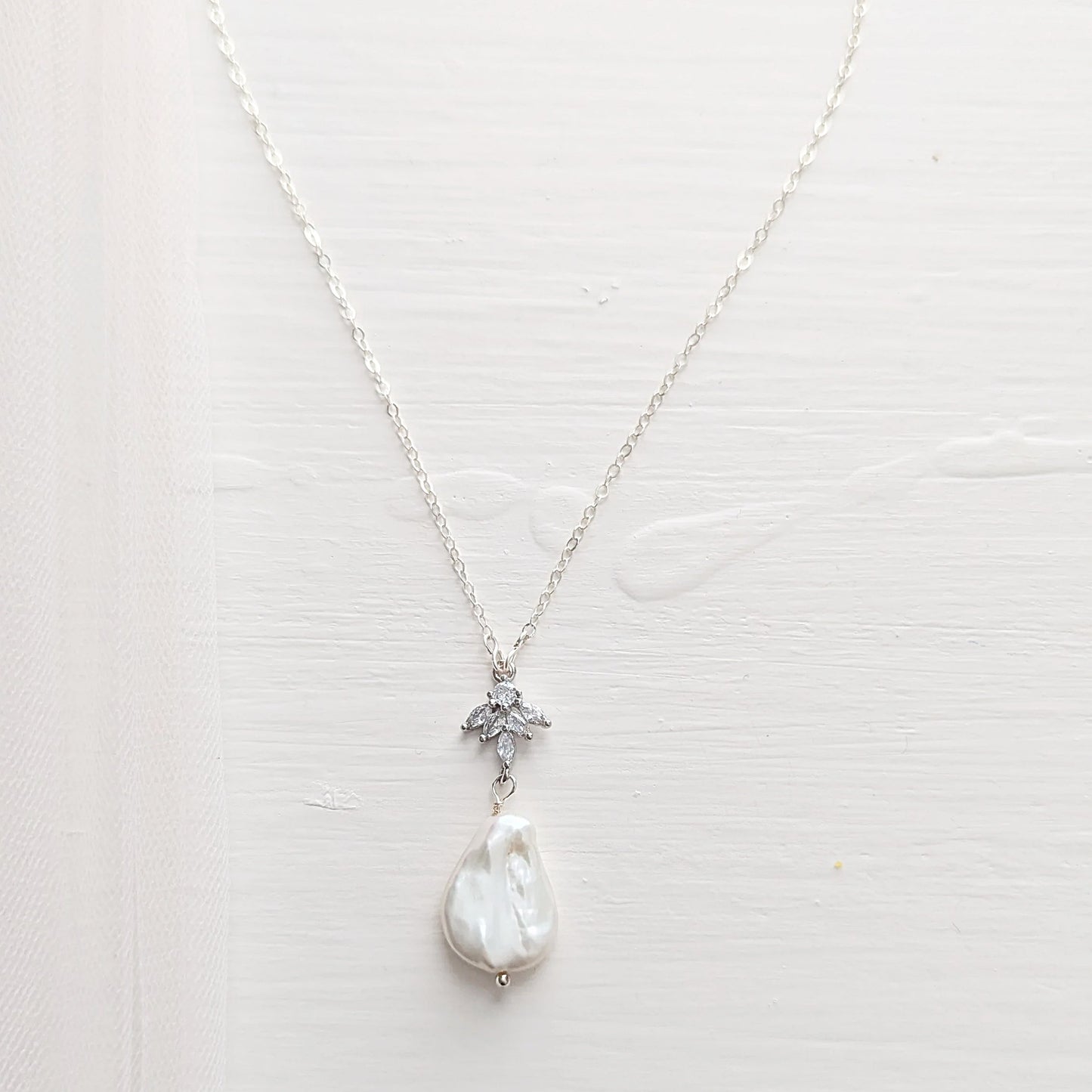 pearl cz charm necklace