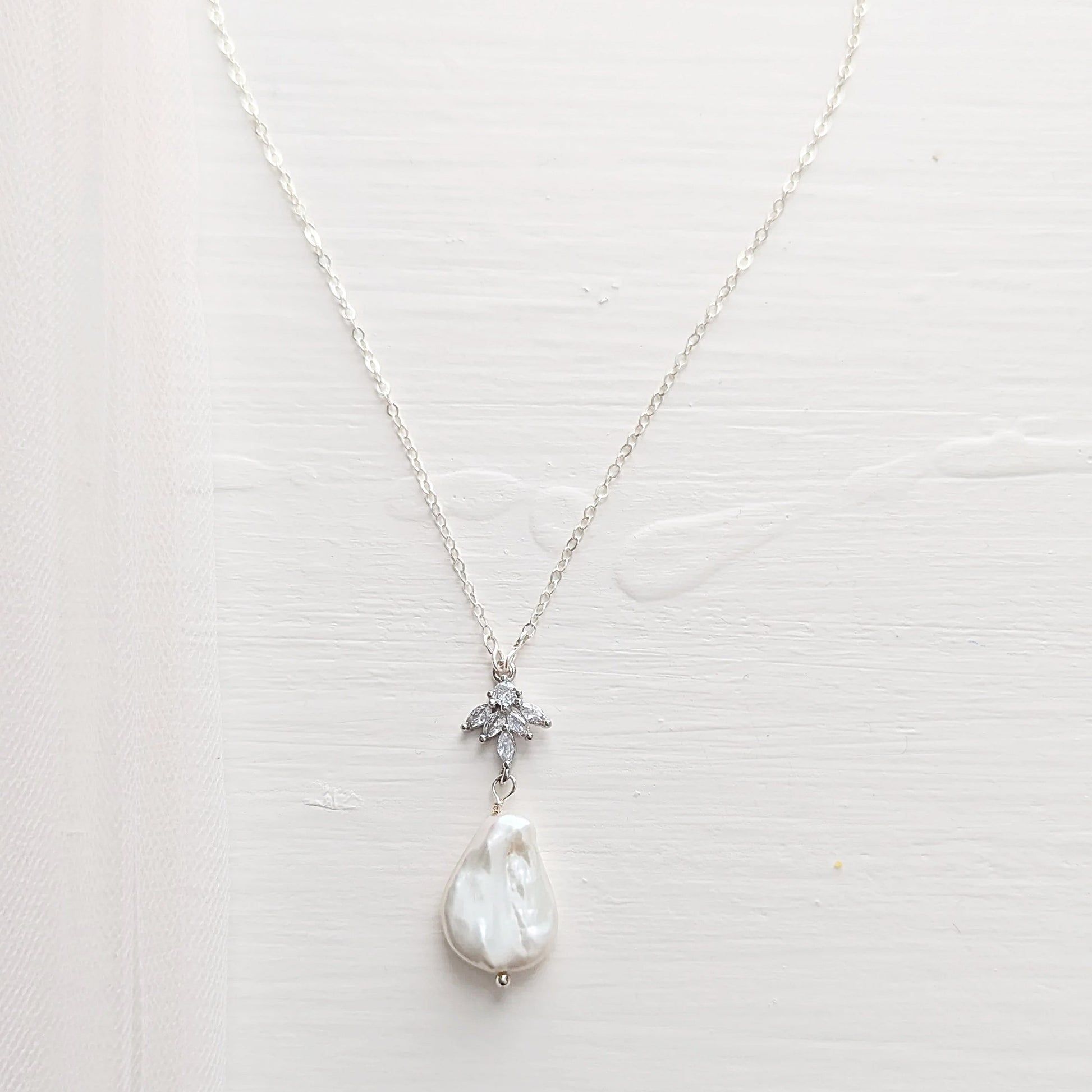 pearl cz charm necklace