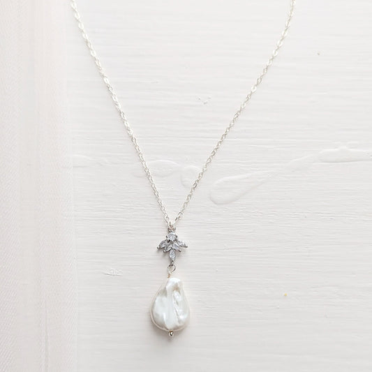 pearl cz charm necklace