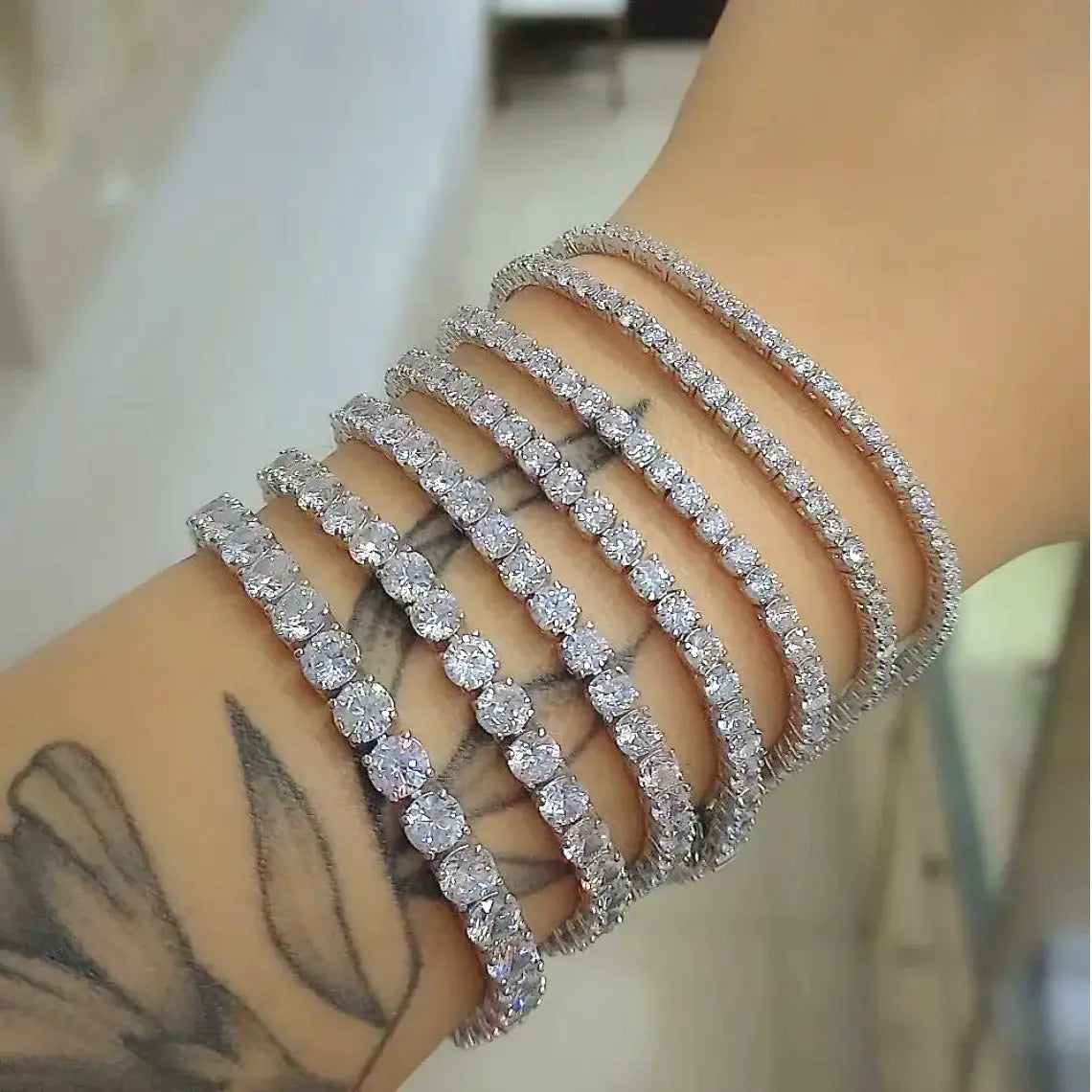 Sterling Silver Tennis Bracelet Diamond Chain Bezel