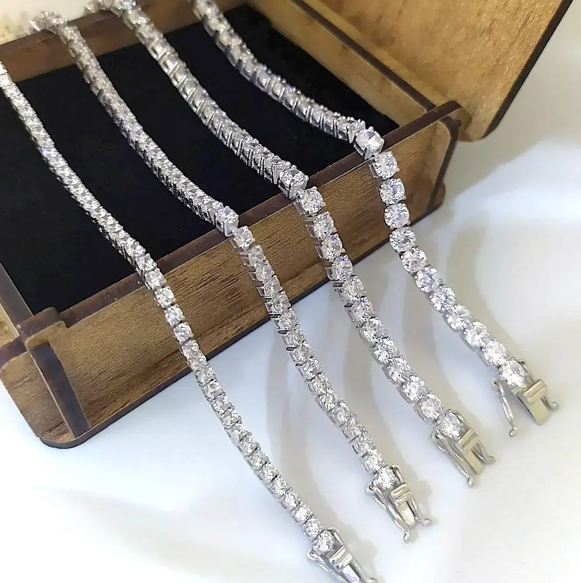 Sterling Silver Tennis Bracelet Diamond Chain Bezel