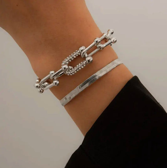 large silver link bracelet