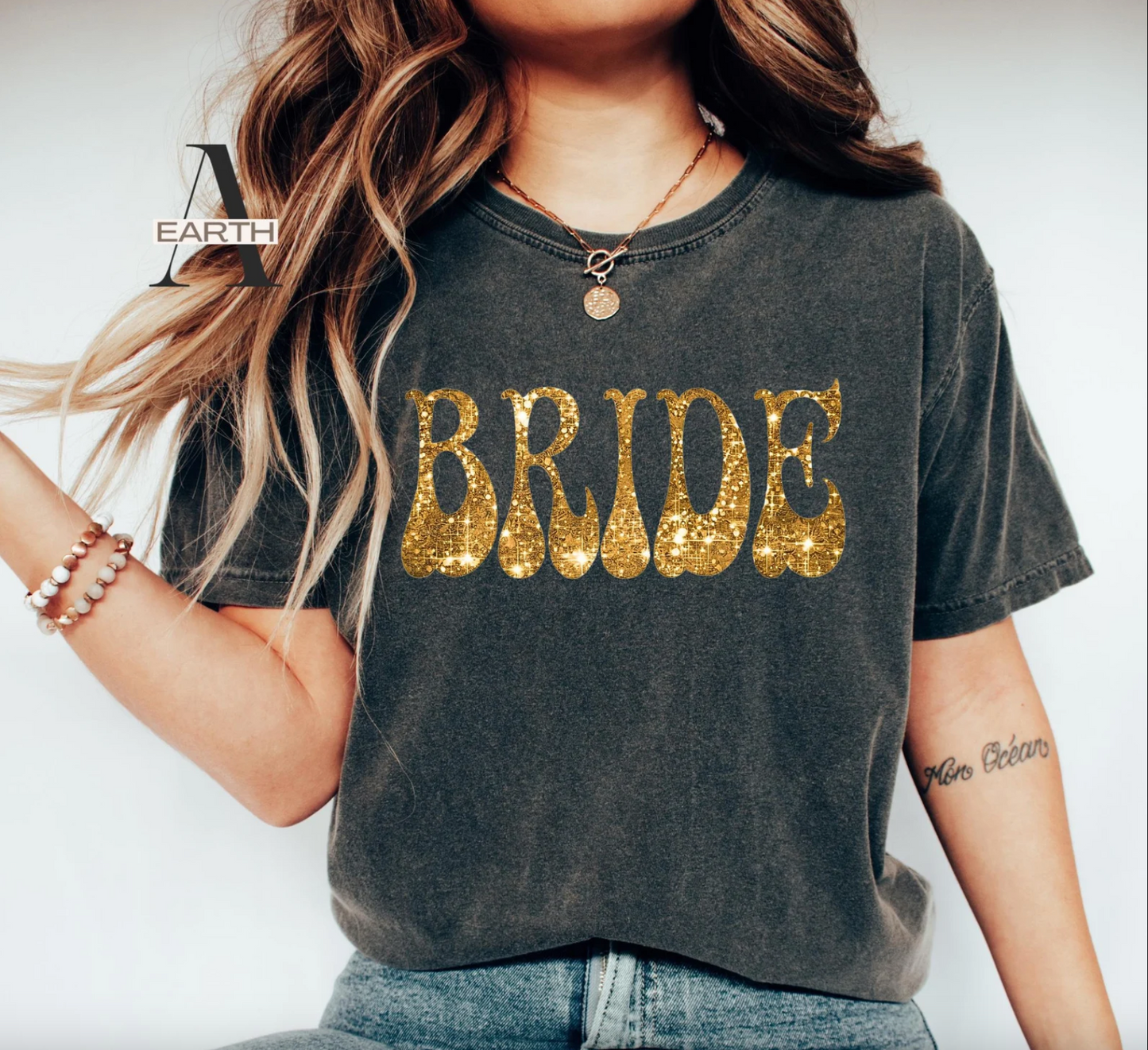 Glitter Gold Print Bride Shirt