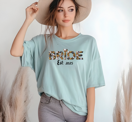 Personalized Bride Pearl Graphic Tee Dusty Blue