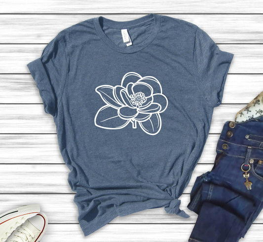 Magnolia Flower T-Shirt, EarthApex Handmade Cotton Tee