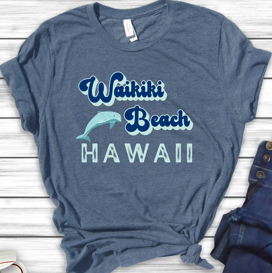 Waikiki Waves Hawaiian Shirt Tropical TShirt, Dolphin Summer Trends