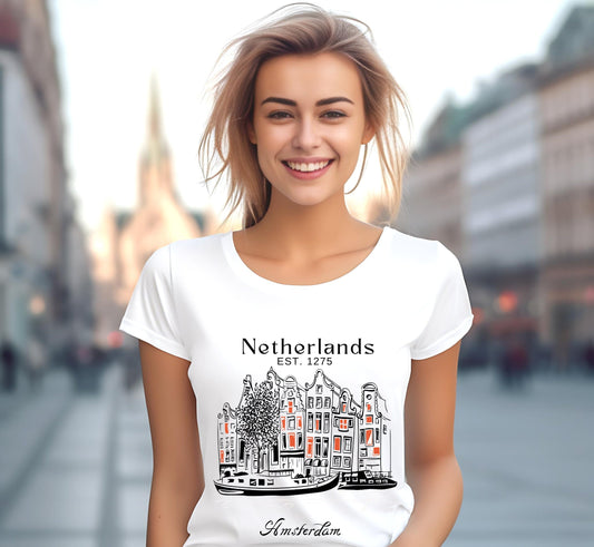 Amsterdam Skyline T-Shirt: Netherlands Travel Souvenir Tee
