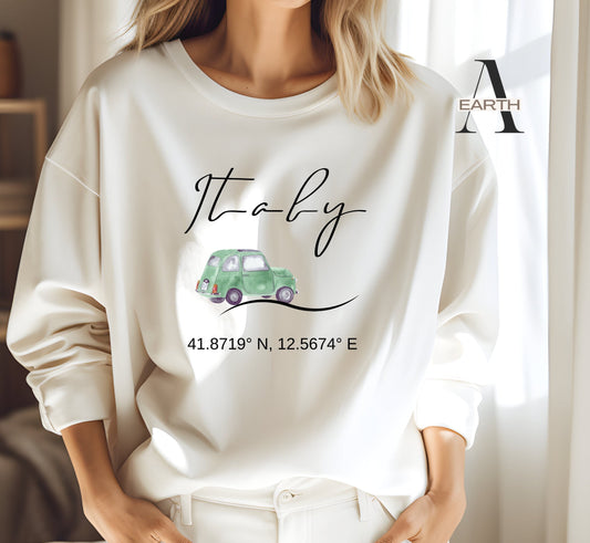 Italy Sweatshirt: Vintage Car, Unisex Travel Crewneck