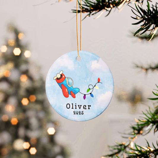 Personalized Plane Christmas Ornament: Baby Boy's First Christmas
