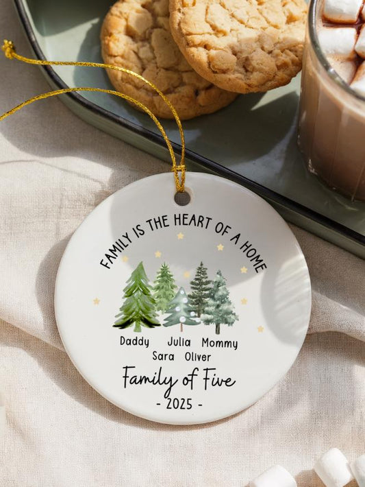 Personalized Family of Three Ornament: New Baby Grandparent Ceramic Keepsake