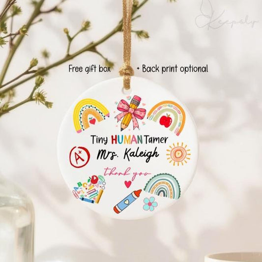 Custom Daycare Teacher Ornament: Tiny Human Tamer Gift Thank you Keepsake