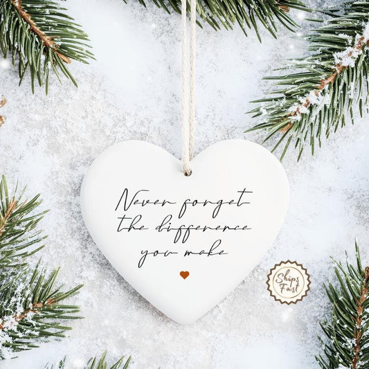 Inspirational Ceramic Heart Ornament: Thank You Gift for Difference Maker