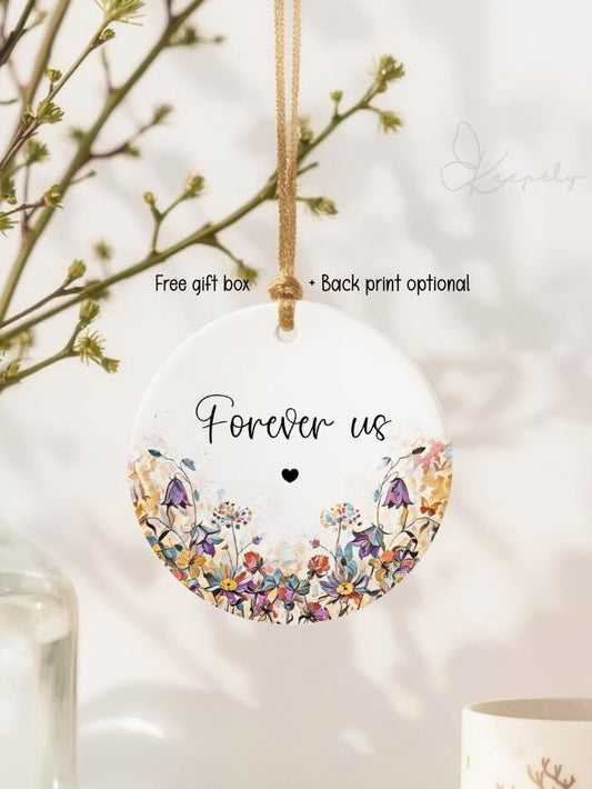 Personalized Ceramic Ornament: Watercolor Wildflower Design, Keepsake Gift Box