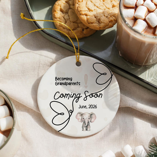 Grandparent Pregnancy Announcement Ornament: Elephant Keepsake, Customizable