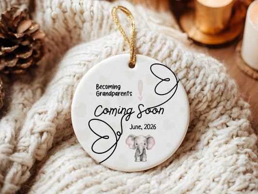 Grandparent Pregnancy Announcement Ornament: Elephant Keepsake, Customizable