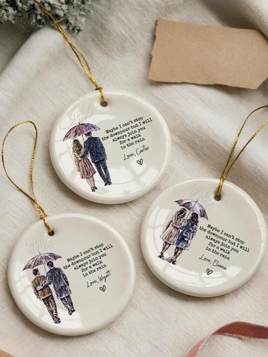Personalized Friendship Ornament: Walk in the Rain Quote, Custom Figures