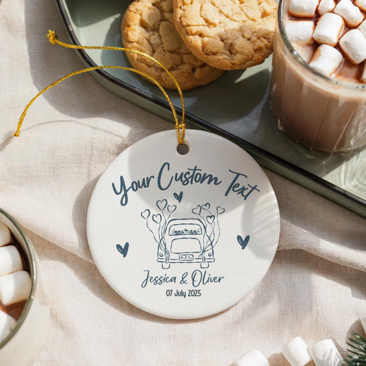 Personalized Wedding Ornament, Just Married Car, Watercolor Portrait Gift