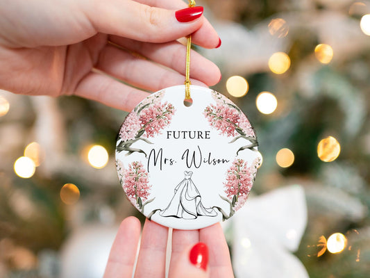 Personalized Future Mrs. Ornament: Hyacinth Flowers, Bridal Shower Gift