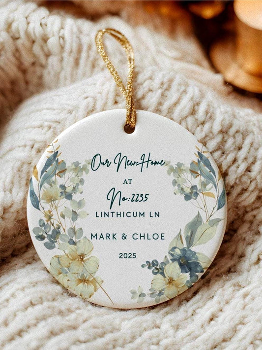 Personalized New Home Ornament: Floral Ceramic Keepsake