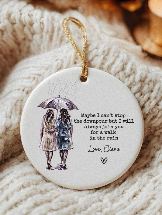 Personalized Friendship Ornament: Walk in the Rain Quote, Custom Figures