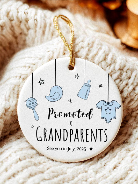 Promoted to Grandparent Ornament Reveal to Grandma Boy or Girl Baby Announcement Keepsake
