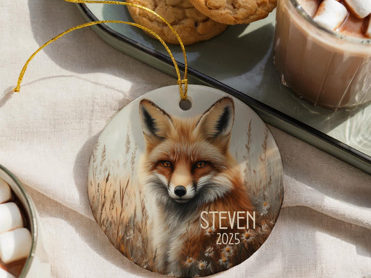 Fox Ornament Personalized Keepsake: Rustic Woodland Cottagecore Decor