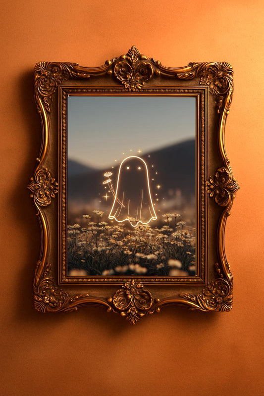 Glowing Ghost Wall Art: Ethereal Cottagecore Flower Field Print (Digital Download)