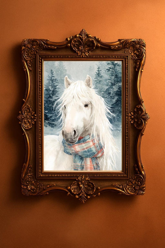 Watercolor Horse Print Set: Winter Farmhouse Wall Art (Digital Download)