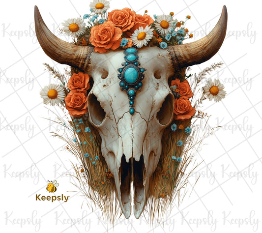 Boho Western Floral Skull Wall Art: Rustic Southwestern Decor (PDF, SVG)