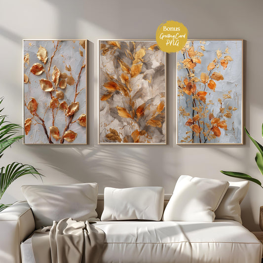 Autumn Wall Art Bundle, Rustic Cottagecore Fall Leaf Print Set (Digital Download)