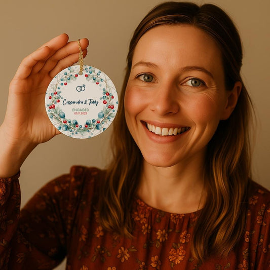 Personalized Engagement Ornament; Custom Name & Date Gift • Newly Engaged Keepsake • Holiday Couple Gift