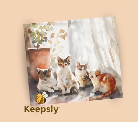 Watercolor Cat Tumbler Wrap, 20oz Skinny Sublimation Design Digital Download Kittens