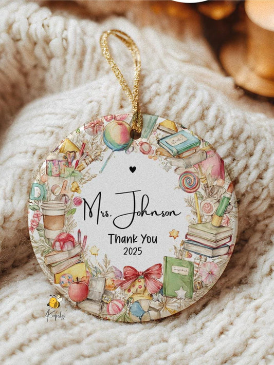 Personalized Teacher Ornament • Thank You Gift 2025 • End of Year Teacher Appreciation • Classroom Wreath