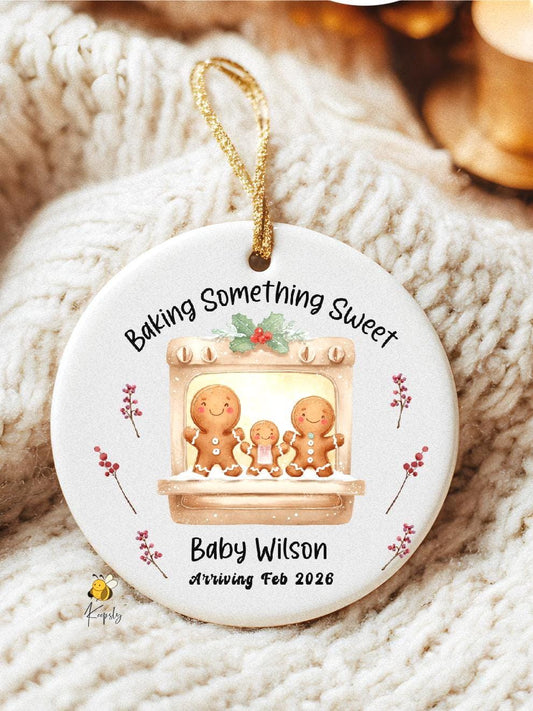 Pregnancy Reveal to Parents: Gingerbread Family, Expecting Ornament Baby Announcement Ornament Baking Something Sweet