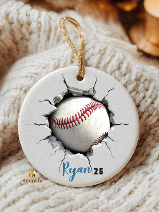 Personalized Baseball Ornament: Custom Sports Keepsake, 3D Cracked Wall Team Player Gift
