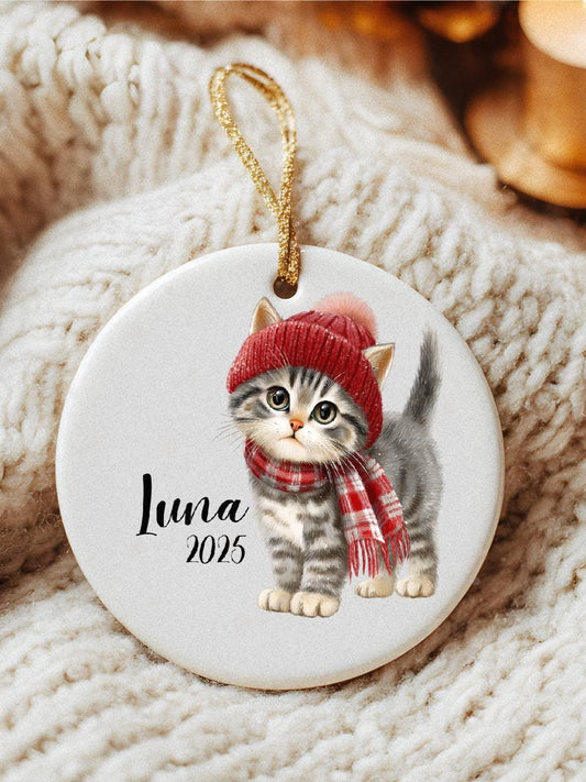 Winter Cat Ornament • Personalized Kitten Keepsake • Remembrance Gift