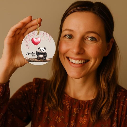 Panda Ornament • Personalized Kids Room Decor • Baby Name Keepsake • Forest Nursery Ornament